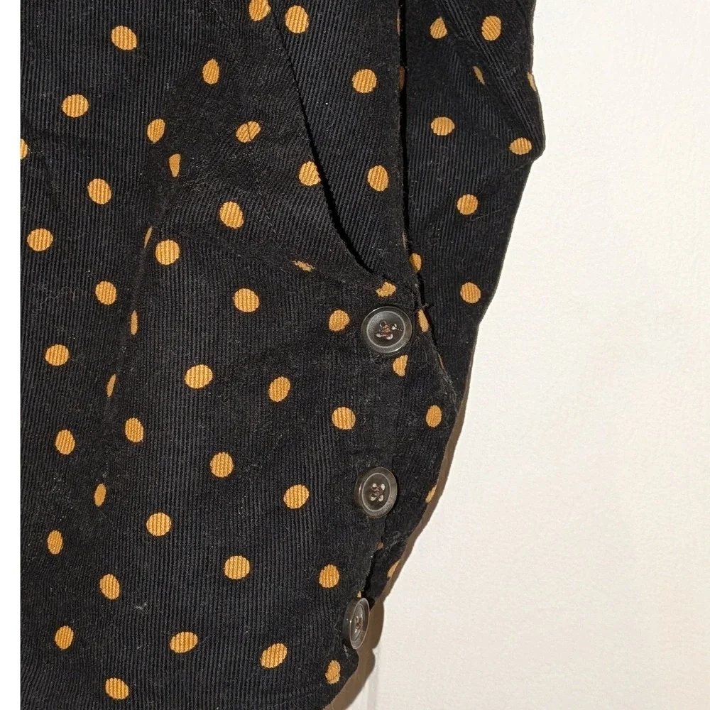 Madewell Black Polka Dot Corduroy Top Side Button Short Puff Sleeve XL NWOT